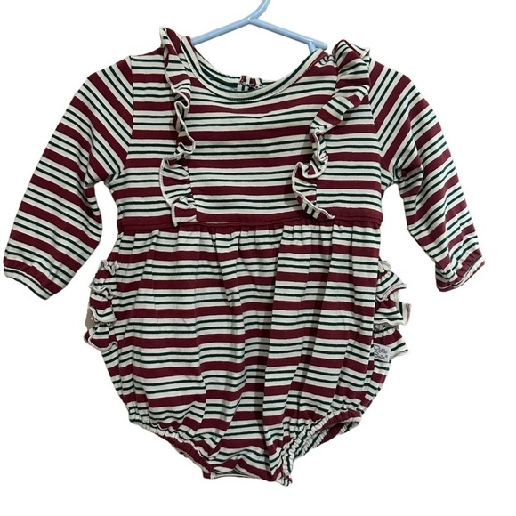 RUFFLE Butts 3/6 Months Peppermint Stripped Waterfall Bubble Romper - Picture 1 of 7